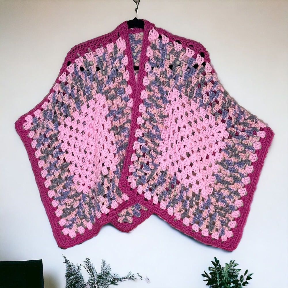 Vintage 70s Crochet Triangle Shawl